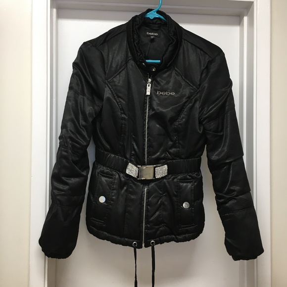 bebe Jackets & Blazers - BEBE Down Jacket Rhinestone Belt